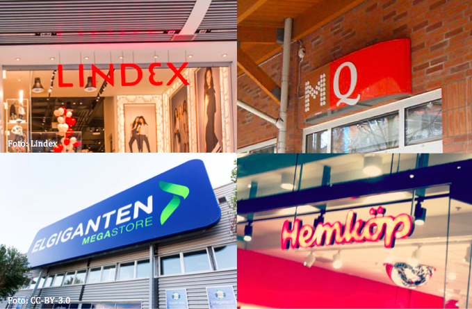Granskningen gällde en butik vardera för detaljhandelskedjorna Lindex, MQ, Elgiganten och Hemköp.