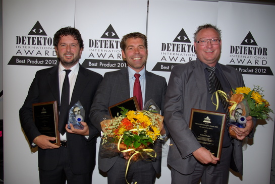 Rafael de Astis från Cias (Larm och detektion), Björn Adméus från Sony (CCTV) och Robert Jansson från HID (passerkontroll) vann förstapriserna under gårdagens Detektor International Award.