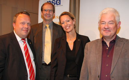 Per Lundkvist, ASIS, Tommy Svensson, Näringslivets Säkerhetsdelegation, Jeanette Lesslie, Säkforum och Lars Gellner, Svenskt Näringsliv deltog i workshopen som anordnats gemensamt av dessa organisationer. 