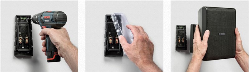 Ett utmärkande drag för de nya utomhushögtalarna från Bosch är det nya innovativa väggmonteringssystemet som gör installationen snabbare och enklare än någonsin tidigare. Ett utmärkande drag för de nya utomhushögtalarna från Bosch är det nya innovativa väggmonteringssystemet som gör installationen snabbare och enklare än någonsin tidigare.