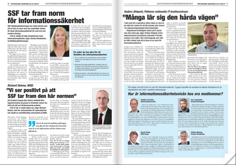 Informationssäkerhet är ett tema i senaste numret av tidningen Tryggare Samhälle.