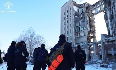 Under et besøg i Ukraine i februar 2026 fik Beredskabsstyrelsens delegation lejlighed til at se et nedslagssted i Kyiv.  