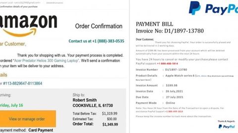 Eksempel på falske mails, der benytter sig af den nye vishing metode. Billede: Kaspersky