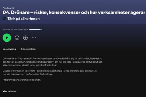 Daniel Ridderton, Per Geijer och Gustav Norvik, diskuterar drönarhotet i det senaste poddavsnittet av Tänk på säkerheten.