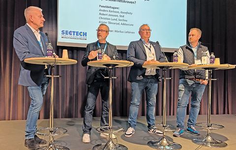 Paneldiskussionen om cybersäkerhet fördes av Krister Tånneryd, Addsecure, Anders Karlsson, Keenfinity, Robert Jansson, Stid och Kristian Lund, Seriline.