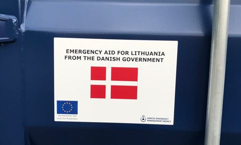 Støttepakken til Litauen er sendt fra Danmark og ankommer midt på ugen. Foto: Beredskasstyrelsen.