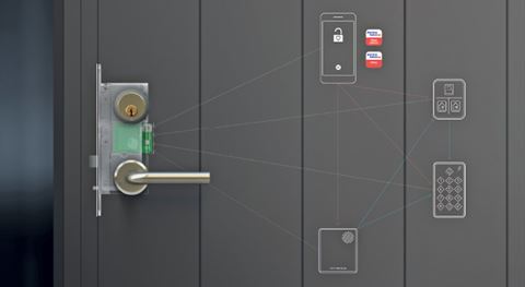 Dormakaba Dkey är ett smart hybridlås där användaren kan välja om hen vill låsa via sin smartphone eller med vanlig nyckel.