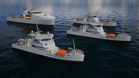 Rendering af havmiljø- og minelægningsfartøjer. Foto: FMI