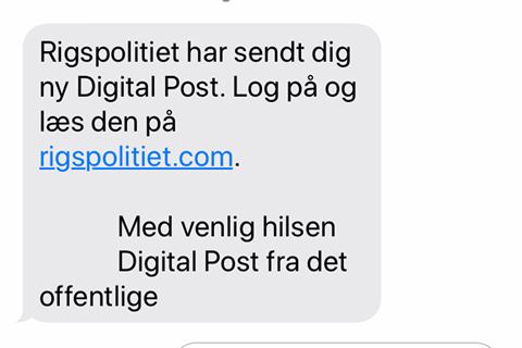 Sådan ser den sms ud, som politiet nu advarer mod.