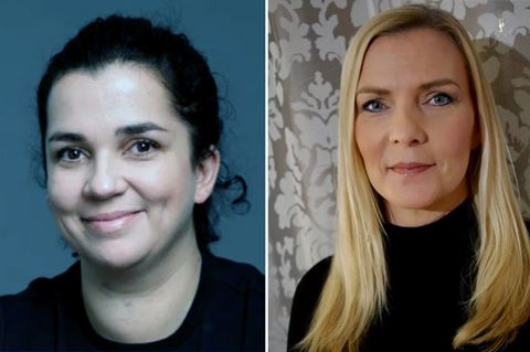 Minou Sadeghpour, 4C Strategies, och Monika Johannesen Widholm, projektledare för Totalförsvarsmässan på Stockholmsmässan.