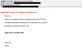 Eksempel på corona-phishing